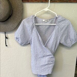 Madewell Blue Gingham Wrap Top